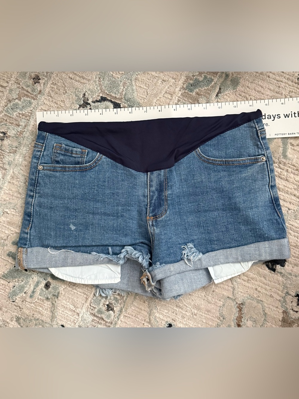 Maternity Pinkblush Blue Denim Shorts with Navy Panel